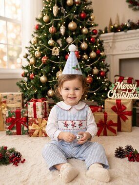 Zucchini Kids Jumpsuit Checked Santa Claus Suit W/ Embroidered Christmas Unisex